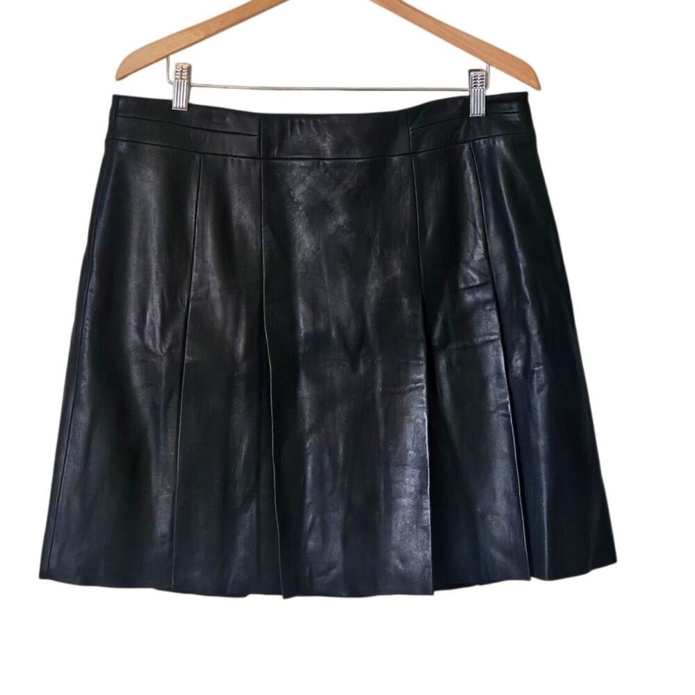 Context Leather Pleated A-Line Mini Skirt Size 14 Edgy Y2K Moto‎ Chic